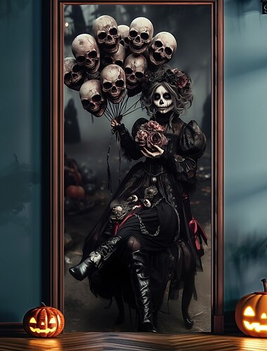  כיסויי דלת Halloween כלה גולגולת טפסטי דלת וילון דלת קישוט רקע דגל דלת לדלת הקדמית בית חווה מסיבת חג קישוטים פנימיים חיצוניים