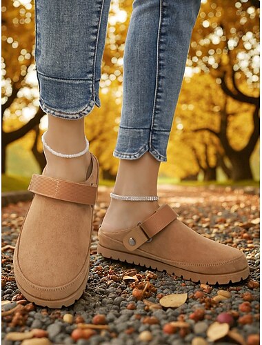  Dames Muiltjes Dagelijks Siernagel Platte hak Ronde Teen Casual Comfortabel Imitatiesuède Leegloper Lichtbruin Donker Bruin Zwart