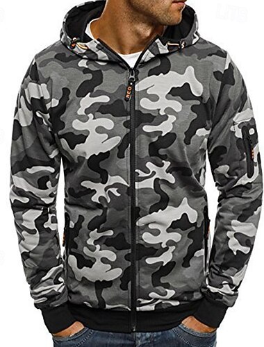  Męskie Bluza z Kapturem Bluza dresowa Rozpinana bluza z kapturem Bluza z kapturem w kamuflażu Taktyczna bluza z kapturem Zielony Szary Kaptur Moro Sport i turystyka Codzienny Streetwear Codzienny
