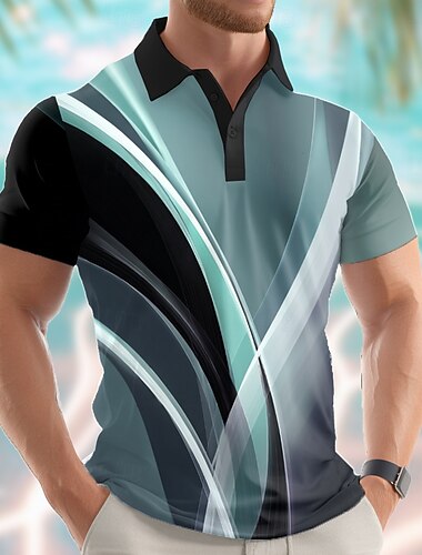  Voor heren Geometrisch Abstract Polo Korte mouw Poloshirt Revers Casual Sportkleding 3D-afdrukken Knop Zomer blauw Paars Groen