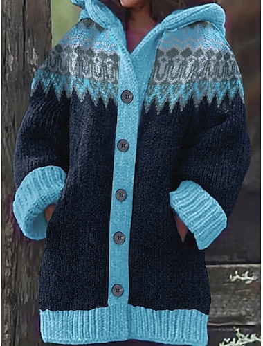  Femmes Manteau d'Hiver Chaud Confortable Avec Poches Mode Quotidien Géométrique Extérieur Occasionnel Quotidien Simple Boutonnage Régulier À capuche Coupe régulière manche longue Vêtements d'extérieur