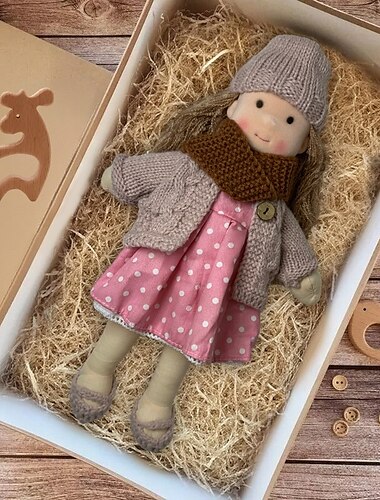  Handmade Waldorf Doll Baby Girl with Clothes Sets - 11.8 Inch Soft Plush Doll for Toddlers Ideal Christmas Gift for Kids