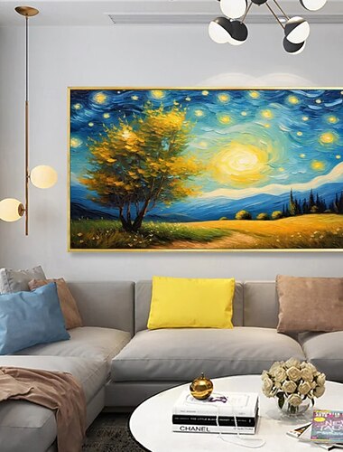  pintura a óleo feita à mão, tela, decoração de parede, pintura abstrata com faca, paisagem pastoral de Van Gogh, para decoração de casa, pintura enrolada, sem moldura, sem esticar