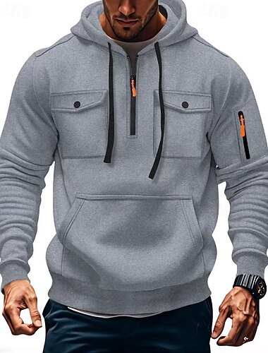  Herren Kapuzensweatshirt Viertelreißverschluss Kapuzensweatshirt Schwarz Armeegrün Marineblau Khaki Hellgrau Mit Kapuze Einfach Tasche Kordelzug Sport & Outdoor Täglich Ferien Polyester Streetwear