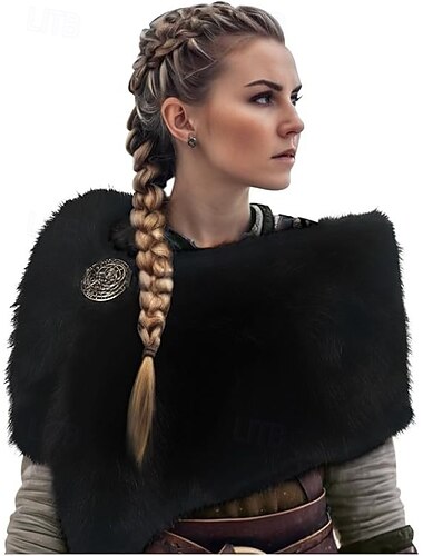  عتيق / معتق العصور الوسطى عصر النهضة الرأس شالShawls زي الفرو الصناعي محارب الفايكينج ملابس تنكرية نسائي الفايكينج عيد الرعب مهرجان أداء مناسب للحفلات LARP بالغين شال
