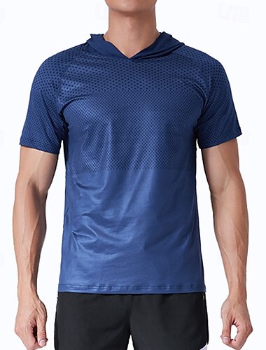  Herre Performance skjorte Sport-T-shirt Kortærmet Hættetrøje Toppe Udendørs Hurtigtørrende Svedreducerende lugtdæmpende Åndbart Polyester Patchwork Mørkegrå Blå Lysegrå Fiskeri Tennis Løb