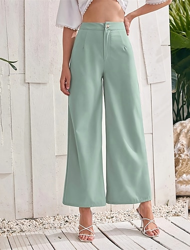  Dam Brett skaft Beskurna byxor Palazzo byxor Mode Streetwear Ankellång Hög midja Slät Mateial som andas Bekväm Gata Dagliga kläder Utekväll Grön Sommar Vår Normal