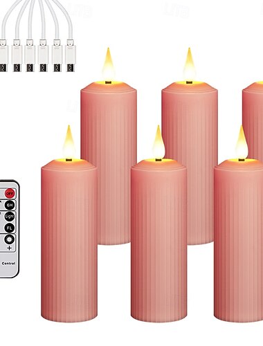  3/4/6/9 stk. halloween jul cylindrisk opladningselektronisk stearinlys fjernbetjening timing indendørs og udendørs gårdhave bryllupsfest atmosfære dekoration lys lilla pink