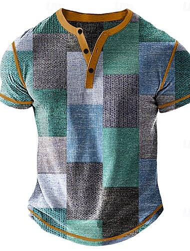  Męskie Kolorowy blok Niejednolita całość Koszula Henley T-shirt waflowy Krótki rękaw Codzienny Retro / vintage Graficzny Sporty na świeżym powietrzu Codzienny Święto Wiosna i lato Na każdy sezon