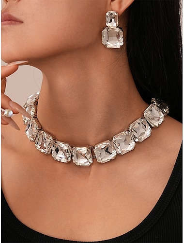  conjunto de joias femininas de cristal dourado - gargantilha grossa de strass e brincos pendentes para festas e noites glamorosas