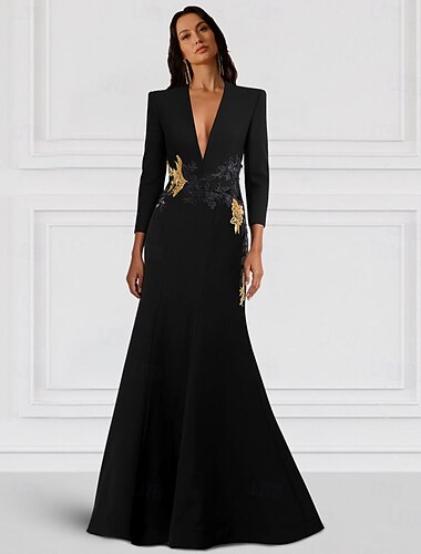  Abito da smoking Sirena / Tromba Sirena Formale Matrimonio Ospite di nozze Crepe Elasticizzato Elegante Manica Lunga Lunghezza al pavimento Scollo a V