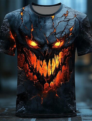  Halloween Pánské Lebky 3D Plamen Tričko Krátký rukáv tričko 3D tisk Tričkový Košile Přehnaný Designové Horor Párty ulice Ležérní Černá 1 Černá Černý 2 Léto Jaro Celý rok Oblečení S M L XL XXL XXXL