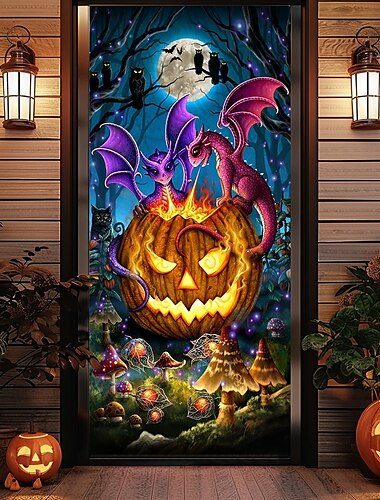  Halloween Door Covers The glowing Pumpkin by Sarah Richter Door Tapestry Door Curtain Decoration Backdrop Door Banner for Front Door Farmhouse Holiday Party Indoor Outdoor Decor Supplies