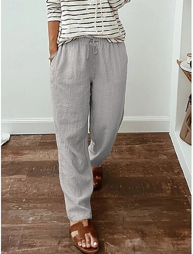  Per donna Pantaloni in cotone e lino Pantaloni Streetwear Casual Lungo Vita Alta Semplice Tasca Design con Coulisse Elastica Taglio alto Traspirabilità Morbido Micro-elastico Streetwear Abbigliamento