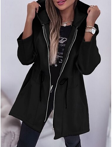  Women's Hoodie Jacket Comfortable Breathable Zipper Pocket Fashion Casual Plain Vacation Street Casual Daily Wear Zipper Regular Hooded Regular Fit Long Sleeve Outerwear Black Army Green Beige Spring