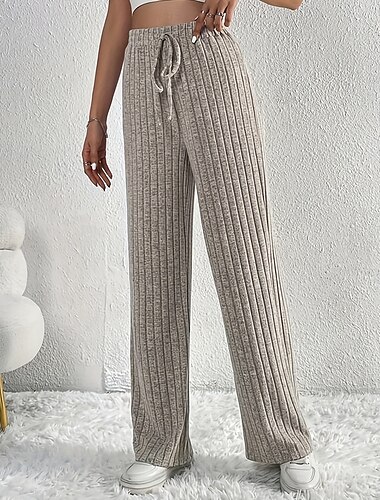  女性用 ワイドレッグ パンツ パラッツォパンツ ファッション ストリートファッション 全長 ハイウエスト 平織り 弾性ウエスト ジャカード 通気性 快適 ストリート デイリーウェア お出かけ ライトグレー 夏 春 レギュラー