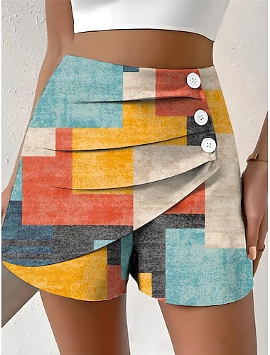  Women's Chinos Shorts Elegant Vacation Vintage Short High Waist Graphic Geometric Pattern Abstract Layered Quick Dry Comfortable Breathable Inelastic Outdoor Street Daily Yellow Pink Brown Summer