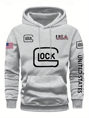  Voor heren Trui met capuchon Zwart Lichtgrijs Capuchon Brief Amerikaanse vlag Zak Trekkoord Voorvak Sport & Outdoor Dagelijks Feestdagen Polyester Streetwear Casual Herfst Winter Kleding Hoodies