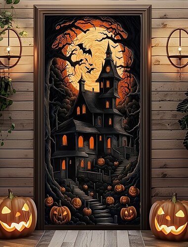  Housses de porte Halloween Tapisserie de porte Rideau de porte Décoration Arrière-plan Bannière de porte pour porte d'entrée Maison de ferme Fête de vacances Décorations intérieures extérieures