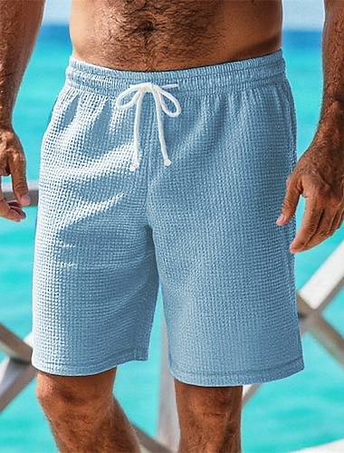  Herren Waffel-Shorts Shorts Sommershorts Freizeitshorts Kordelzug Tasche Elastischer Bund Einfach Komfort Atmungsaktiv Kurz Outdoor Urlaub Sport Lässig Weiß Rosa