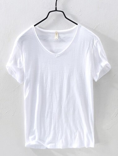  Homens Camiseta de algodão T-shirt Manga Curta Decote V Verão Todas as Estações Tecido Moda Designer Básico Estilo Clássico Básico Férias Rua Casual Camelo Preto Branco Top Tee para Homens
