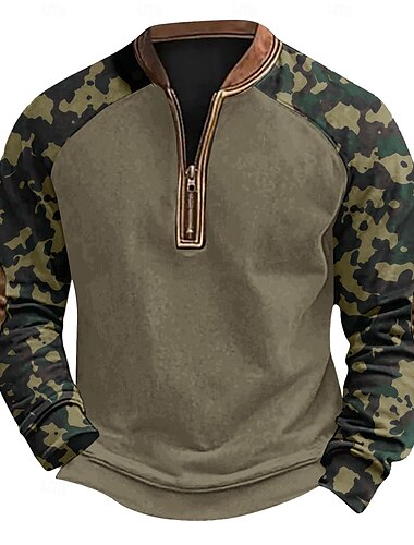  Herren Sweatshirt Viertelreißverschluss Sweatshirt Schwarz Dunkelgrün Tarngrün Grau Halber Reißverschluss Farbblock Tarnung Halber Reißverschluss Druck Lässig Täglich Ferien Polyester Vintage