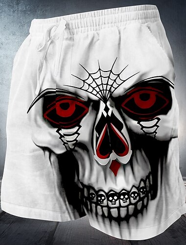  Hombre Ojos grandes Cráneos Pantalones cortos de sudor Pantalones cortos de playa Pantalones cortos de felpa Media cintura Estilo gótico oscuro Vacaciones Festivos Impresión 3D con bolsillo lateral