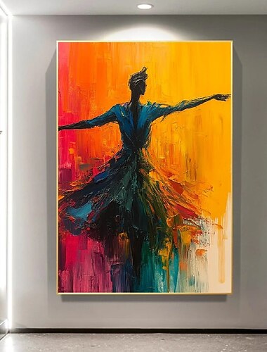  Handmade Pure Abstract Dance Oil Painting Graceful Silhouette Motion Vivid Colors Bold Background Textured Canvas Art Modern Living Room Home Decor Wall Art Dynamic Elegant