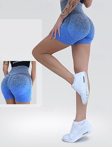  Mujer Pantalones cortos de motorista Pantalón Corto Gimnasia Control de barriga Alta cintura Gimnasio Voleibol Rutina de ejercicio Prendas de abajo Gradiente de Color Amarillo Rosa Rojo Licra Deportes
