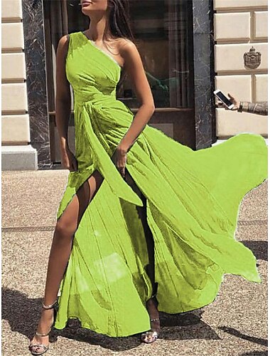  Damen Maxikleid Cocktailkleid Kleid für Hochzeitsgäste Chiffonkleid A Linie Kleid Elegant Sexy Formell Hochzeit Party Normale Passform Ärmellos V Ausschnitt Gelb Rote Purpur Grün Sommer