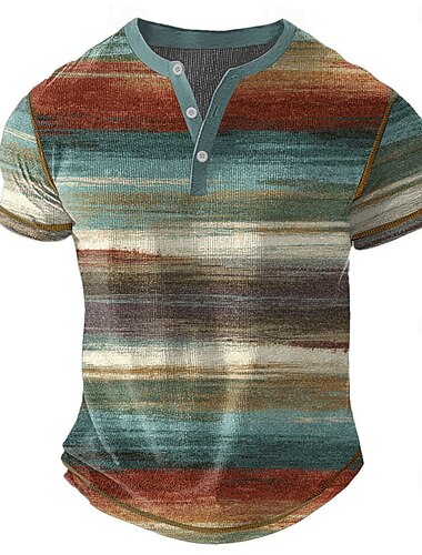  Homens Abstrato Tiras Horizontais Camisa Henley Camiseta Waffle Manga Curta Diário Retro Vintage Clássico Esportes Casual Feriado Primavera Verão Todas as Estações Marron Azul Escuro Verde Roxo Henley