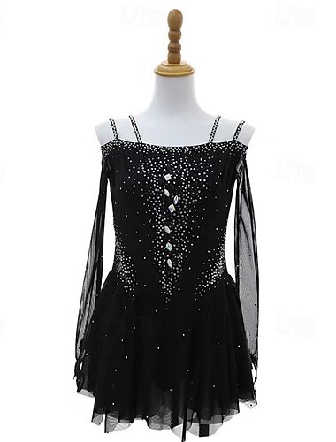  Sukienka łyżwiarska Damskie Dla dziewczynek Bruslení Sukienka Czarny Niejednolita całość Otwórz Wróć Siateczka Spandeks Elastyczny Szkolenie Trening Profesjonalny Odzież łyżwiarska Keep Warm Kryszta