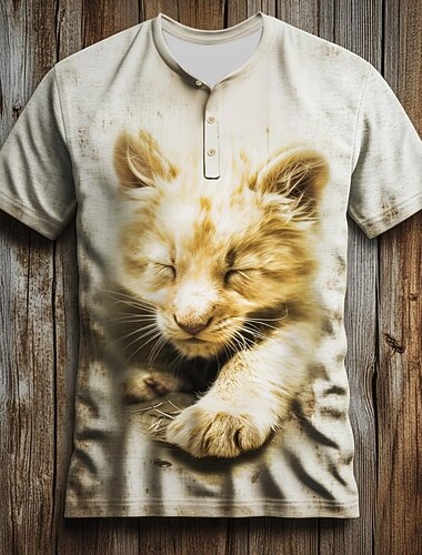  Herren Tiermotiv T Shirt Henley Hemd Kurzarm Designer Retro Vintage Grafik Straße Lässig Täglich Sommer Frühling Ganzjahres Weiß Henley Henley T-Shirt
