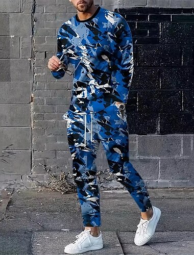  Męskie Bluza dresowa Dres Bluza Czerwony Niebieski Zielony Półgolf Moro 2-częściowa Sport i turystyka Codzienny Święto Poliester Moda miejska Podstawowy Codzienny Wiosna Jesień Odzież Bluzy z kapturem