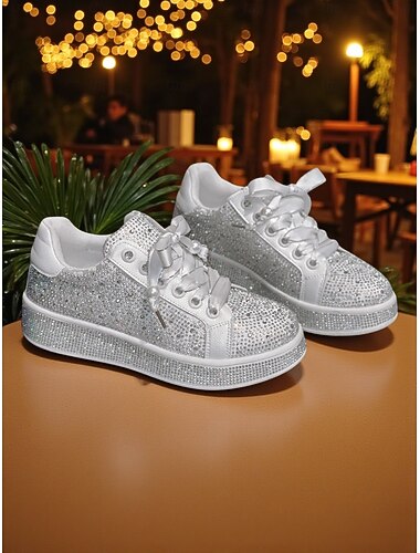  Glinsterende veterschoenen met strass-steentjes voor dames - glamoureuze casual feestschoenen voor het nachtleven, clubbing en avondevenementen