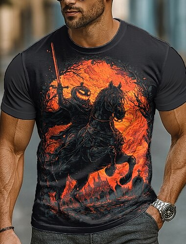  Halloween Herren T-Shirt Schädel Kürbis 3D Rundhals Bekleidung Apparel 3D Druck Party Street Feiertag Kurzarm Grafik Übertrieben Designer