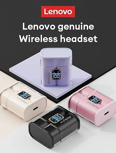  سماعات أذن بلوتوث لينوفو XT56 مع شاشة عرض LED &سماعات أذن لاسلكية ستيريو عالية الدقة مع خاصية إلغاء الضوضاء للمكالمات متوافقة مع نظامي التشغيل iOS/Android