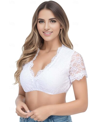  Oktoberfest Pizzo Strappati Blusa Dirndl Cameriera Bavarese Tedesco Monaco di Baviera Prati Per donna Carnevale Feste Panno in stile tradizionale