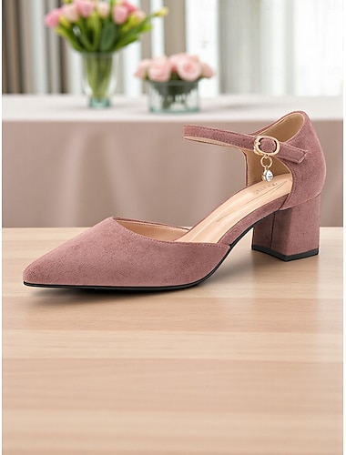  Escarpins à talons compensés en daim rose pour femme, avec bride à la cheville – élégants escarpins à bout pointu et détails charmants pour mariages, fêtes et tenues de bureau