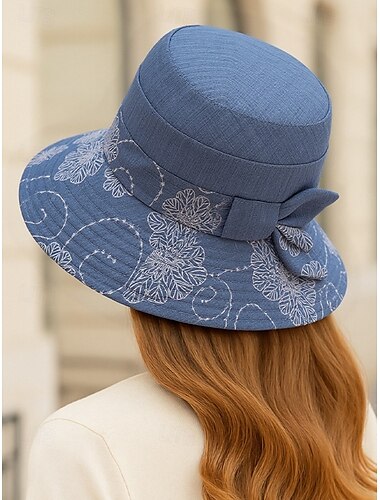  Cappello da pescatore da donna con ricamo floreale e fiocco – cappello da sole leggero in cotone per donna, elegante e casual, perfetto per l'estate e la spiaggia