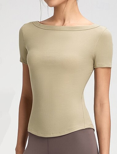  女性用 ヨガTシャツ 伸縮性 高通気性 半袖 スポーツ 純色 トップス ために ピラティス ランニング ヨガ アクティブウェア