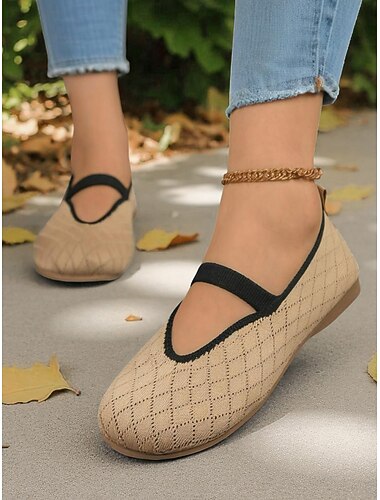  Sapatos Mary Jane Descalços de Largura Larga para Mulheres – Sapatilhas Flyknit Diamante Respiráveis para caminhadas no parque, atividades ao ar livre e conforto casual