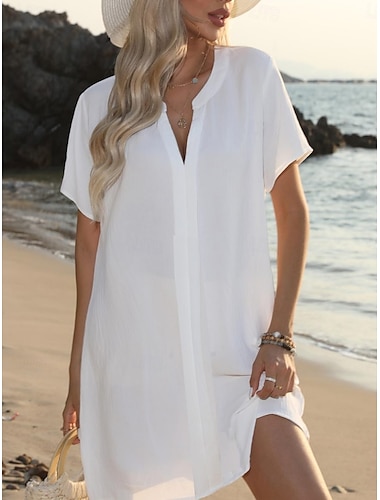  Damen Minikleid Sommerkleid Lässig Täglich Normale Passform Einfarbig Kurzarm V Ausschnitt Schwarz Weiß Marineblau Himmelblau Sommer