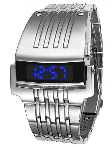 Orologi di lusso alla moda, orologio da polso da uomo in acciaio inossidabile, con LED blu e rosso, relogio masculino, oro, nero e argento.