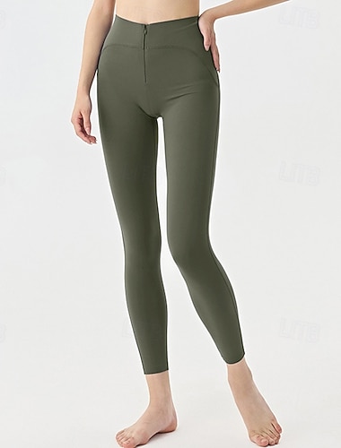  Dame Capri Tights Yoga leggings Knapper Mavekontrol Høj Talje Fitness Volleybold Træning Underdele Sort Blå Grøn Efterår Sport Sportstøj