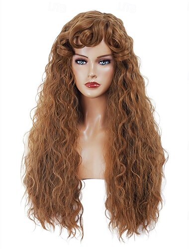  Long Blonde Wig for Women Vintage Water Wavy Gold Wig with bangs Synthetic Retro Wig for Halloween Daily Use