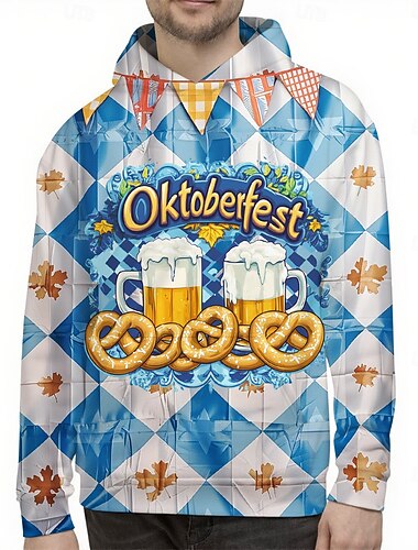 Oktoberfest Birra Pretzel Felpa con cappuccio Maglione bavarese Monaco Tedesco Grafico Per Per uomo Adulti Carnevale Birra Oktoberfest Stampa 3D Feste Casual Quotidiano