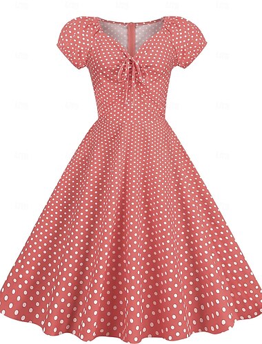  Retro Vintage 1950s Rockabilly Swing Dress Flare Dress Fit and Flare Polka Dot V Neck Fancy Dress Women's Halloween Carnival Vacation Casual Daily Retro Theme Party Adults Dress Spring & Summer