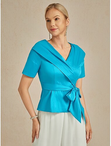  Per donna Tinta unica Elegante Collo ripiegato Con cintura Blu Estate Primavera Autunno