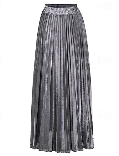  Women's Skirt Fashion Casual Maxi High Waist Skirts Plain Pleated Micro-elastic Casual Daily Weekend Silver Black Golden Red Summer Polyester